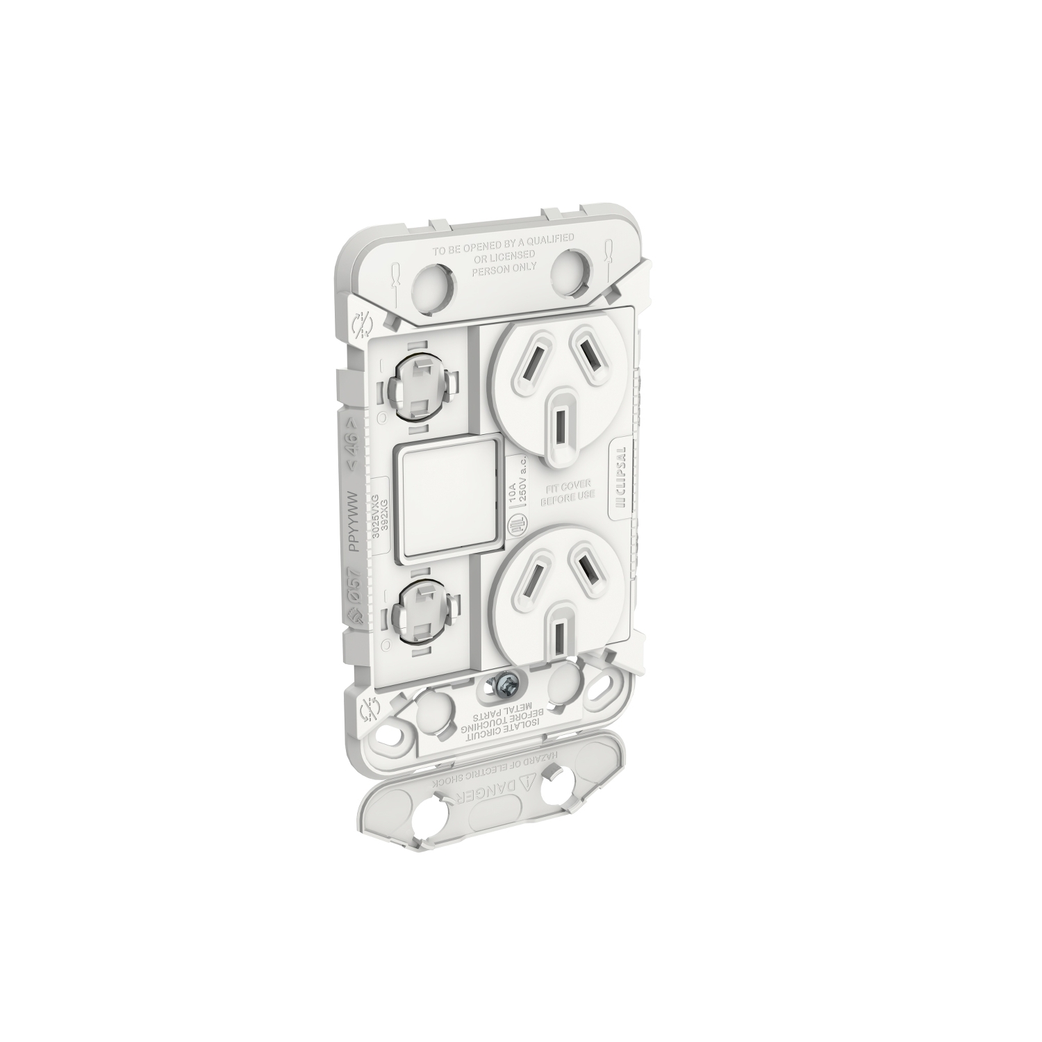 PDL Iconic, switched socket, 2 switch & 2 socket, 1G, vert, 10 A, Vivid White